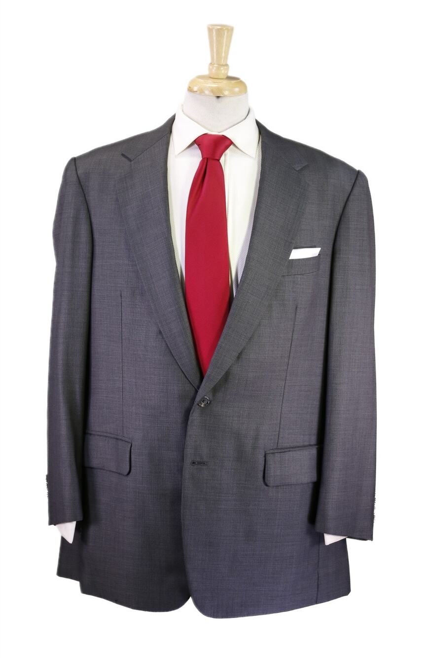 Custom Tailored Bespoke Gray Tic Woven Super 150's Wool 2-Btn Suit 44L
